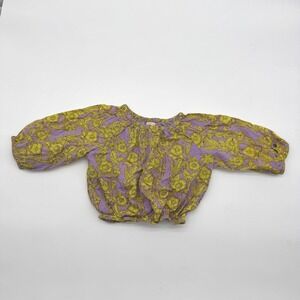 Pink Chicken Girls Purple Yellow Floral Puff Sleeve Crop Top Size 7Y